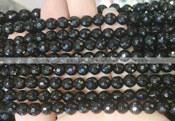 AGBS241 15 inches 6mm faceted round black agate beads wholesale