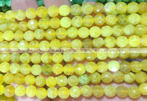 AGBS253 15 inches 6mm faceted round yellow dragon veins agate beads wholesale