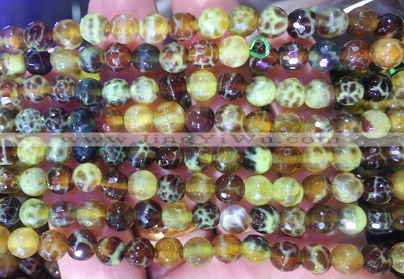 AGBS258 15 inches 6mm faceted round yellow dragon veins agate beads wholesale