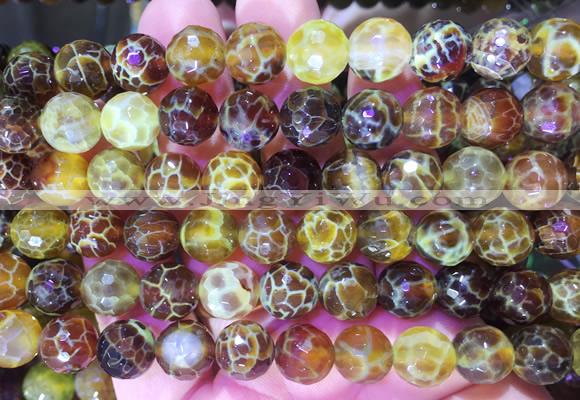 AGBS260 15 inches 10mm faceted round yellow dragon veins agate beads wholesale