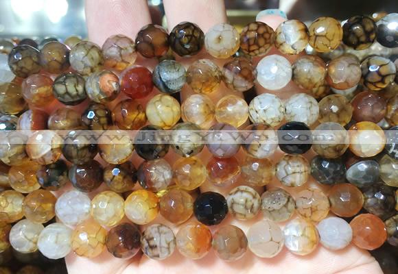 AGBS265 15 inches 8mm faceted round coffee dragon veins agate beads wholesale