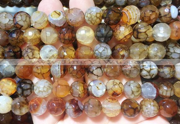 AGBS266 15 inches 10mm faceted round coffee dragon veins agate beads wholesale