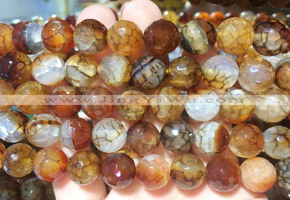 AGBS267 15 inches 12mm faceted round coffee dragon veins agate beads wholesale