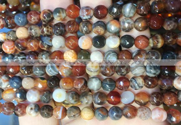 AGBS270 15 inches 6mm faceted round coffee dragon veins agate beads wholesale