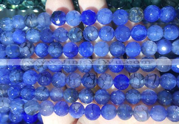 AGBS277 15 inches 8mm faceted round blue dragon veins agate beads wholesale