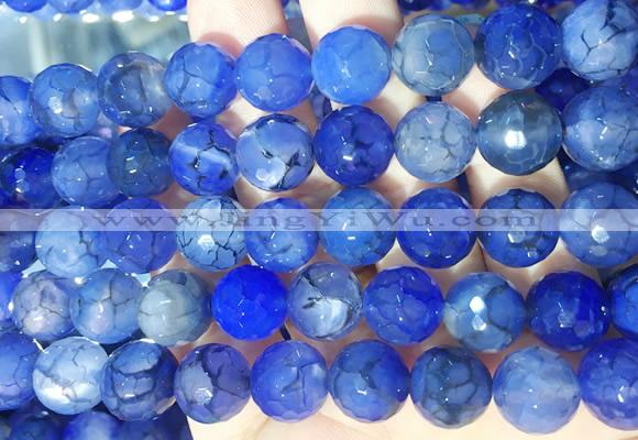AGBS279 15 inches 12mm faceted round blue dragon veins agate beads wholesale