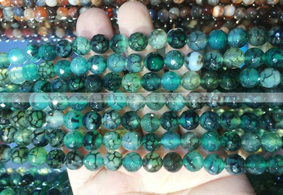 AGBS281 15 inches 6mm faceted round green dragon veins agate beads wholesale