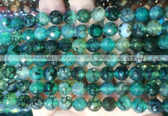 AGBS282 15 inches 8mm faceted round green dragon veins agate beads wholesale