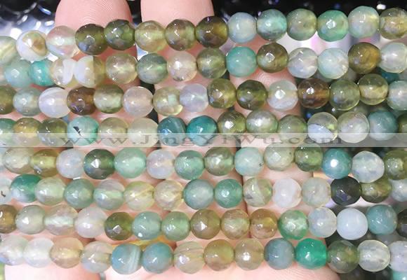 AGBS286 15 inches 6mm faceted round green dragon veins agate beads wholesale