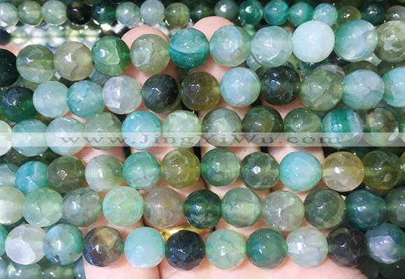AGBS288 15 inches 10mm faceted round green dragon veins agate beads wholesale