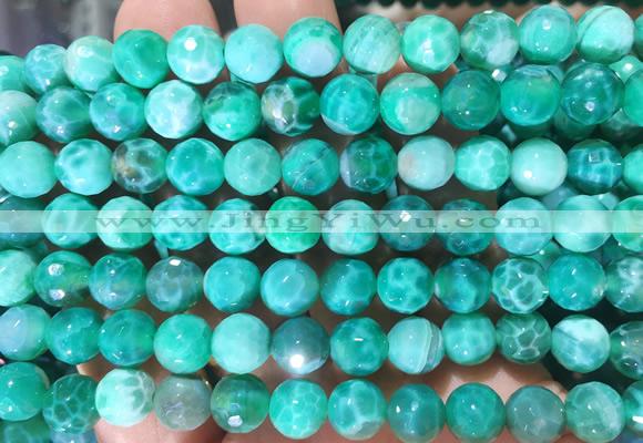 AGBS303 15 inches 8mm faceted round green dragon veins agate beads wholesale
