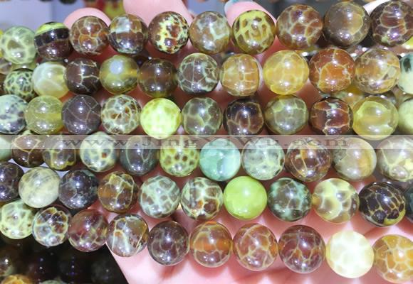 AGBS326 15 inches 10mm round yellow dragon veins agate beads wholesale