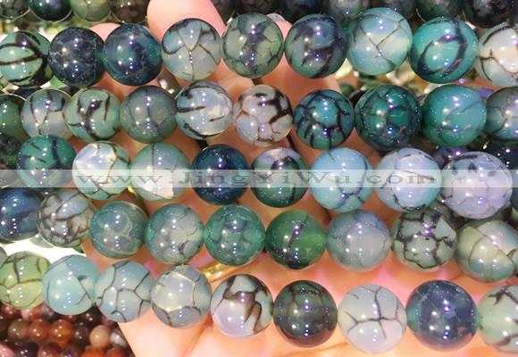 AGBS366 15 inches 12mm round green dragon veins agate beads wholesale