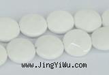 CAA01 15.5 inches 14mm faceted coin white agate gemstone beads