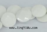 CAA02 15.5 inches 18mm faceted coin white agate gemstone beads