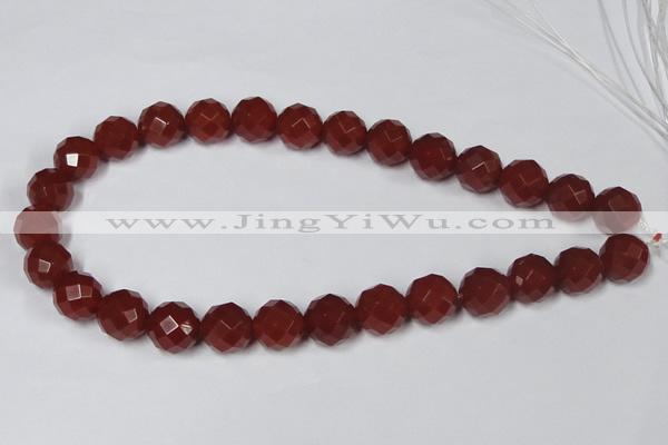 CAA120 15.5 inches 14mm faceted round red agate gemstone beads