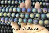 CAA1339 15.5 inches 12mm round matte plated druzy agate beads