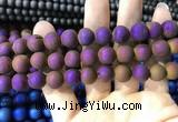 CAA1354 15.5 inches 14mm round matte plated druzy agate beads