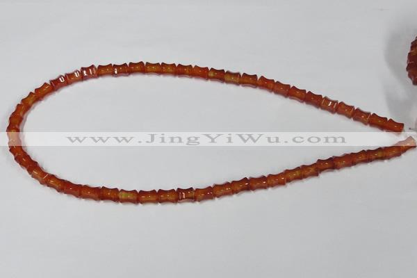CAA142 15.5 inches 6*8mm bamboo shape red agate gemstone beads