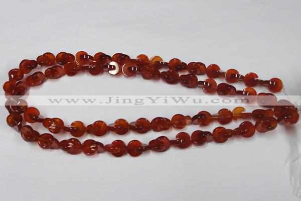 CAA152 15.5 inches 10*10mm curved moon red agate gemstone beads