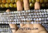 CAA2190 15.5 inches 4mm faceted round banded agate beads