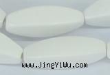 CAA23 15.5 inches 12*35mm faceted rice white agate gemstone beads