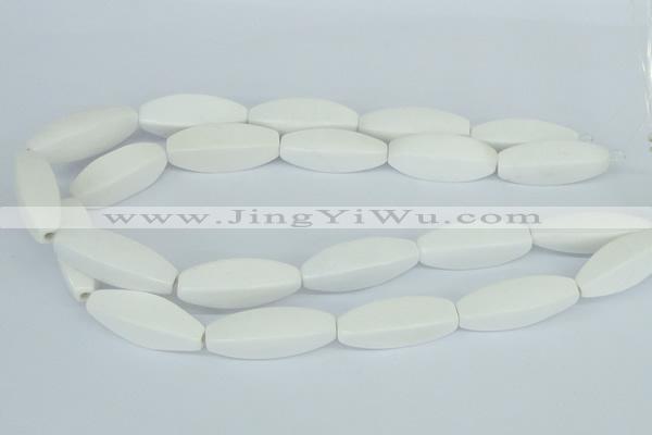 CAA23 15.5 inches 12*35mm faceted rice white agate gemstone beads