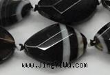 CAA286 22*30mm twisted & faceted oval black line agate beads