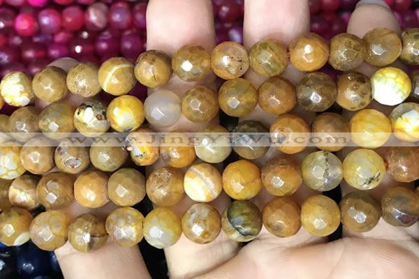 CAA2989 15 inches 8mm faceted round fire crackle agate beads wholesale
