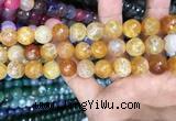 CAA3153 15 inches 12mm faceted round fire crackle agate beads wholesale