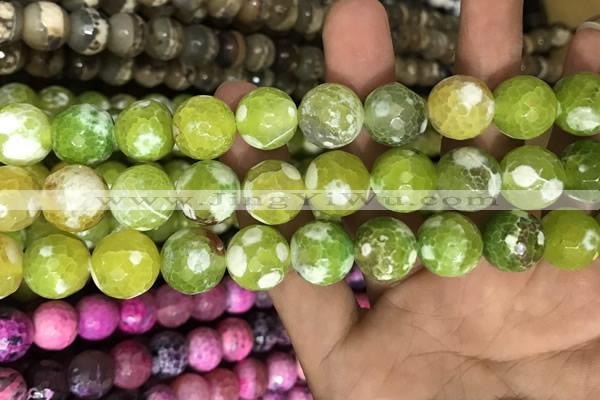 CAA3182 15 inches 14mm faceted round fire crackle agate beads wholesale