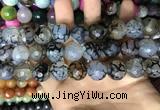 CAA3189 15 inches 14mm faceted round fire crackle agate beads wholesale