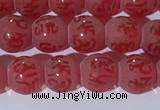 CAA3686 15.5 inches 6mm round matte & carved red agate beads