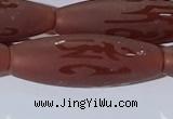 CAA3695 15.5 inches 10*30mm rice matte & carved red agate beads
