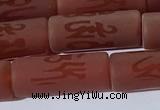 CAA3698 15.5 inches 8*19mm tube matte & carved red agate beads