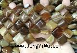 CAA4233 15.5 inches 14*14mm diamond line agate beads wholesale