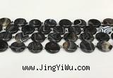 CAA4396 15.5 inches 20mm flat round black banded agate beads
