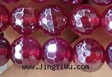 CAA5660 15 inches 6mm faceted round AB-color red agate beads