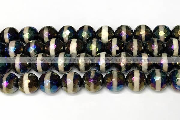 CAA5938 8mm, 10mm & 12mm faceted round AB-color tibetan agate beads