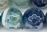 CAA5951 15 inches 12mm faceted round AB-color line agate beads