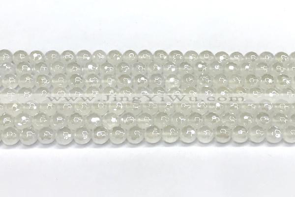 CAA6030 15 inches 6mm faceted round AB-color white agate beads
