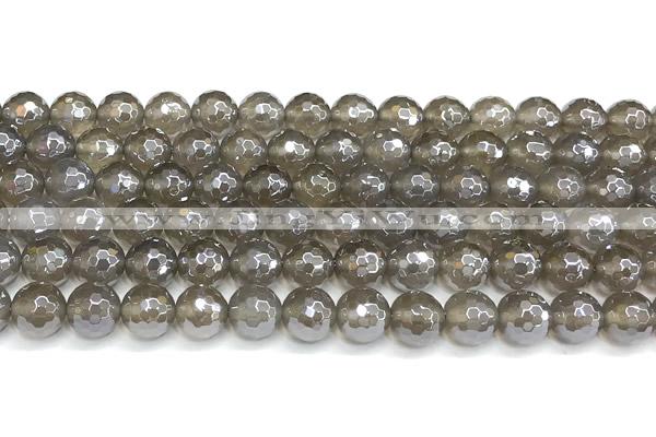 CAA6039 15 inches 8mm faceted round AB-color grey agate beads