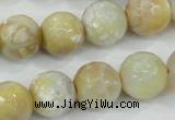 CAA726 15.5 inches 14mm faceted round fire crackle agate beads