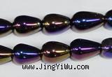 CAA855 15.5 inches 10*14mm teardrop AB-color black agate beads