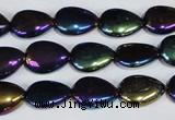 CAA860 15.5 inches 10*14mm flat teardrop AB-color black agate beads