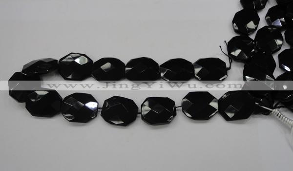 CAB326 15.5 inches 25*30mm faceted octagonal black agate gemstone beads