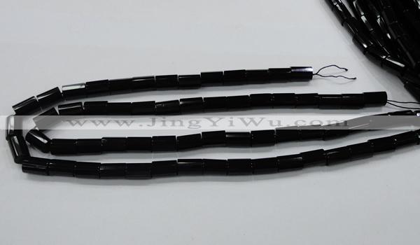CAB333 15.5 inches 8*12mm faceted column black agate gemstone beads
