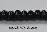 CAB340 15.5 inches 8*14mm hexagon rondelle black agate gemstone beads