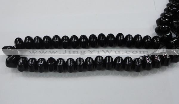 CAB341 15.5 inches 12*18mm hexagon rondelle black agate gemstone beads
