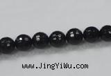 CAB343 15.5 inches 8mm faceted round black agate gemstone beads